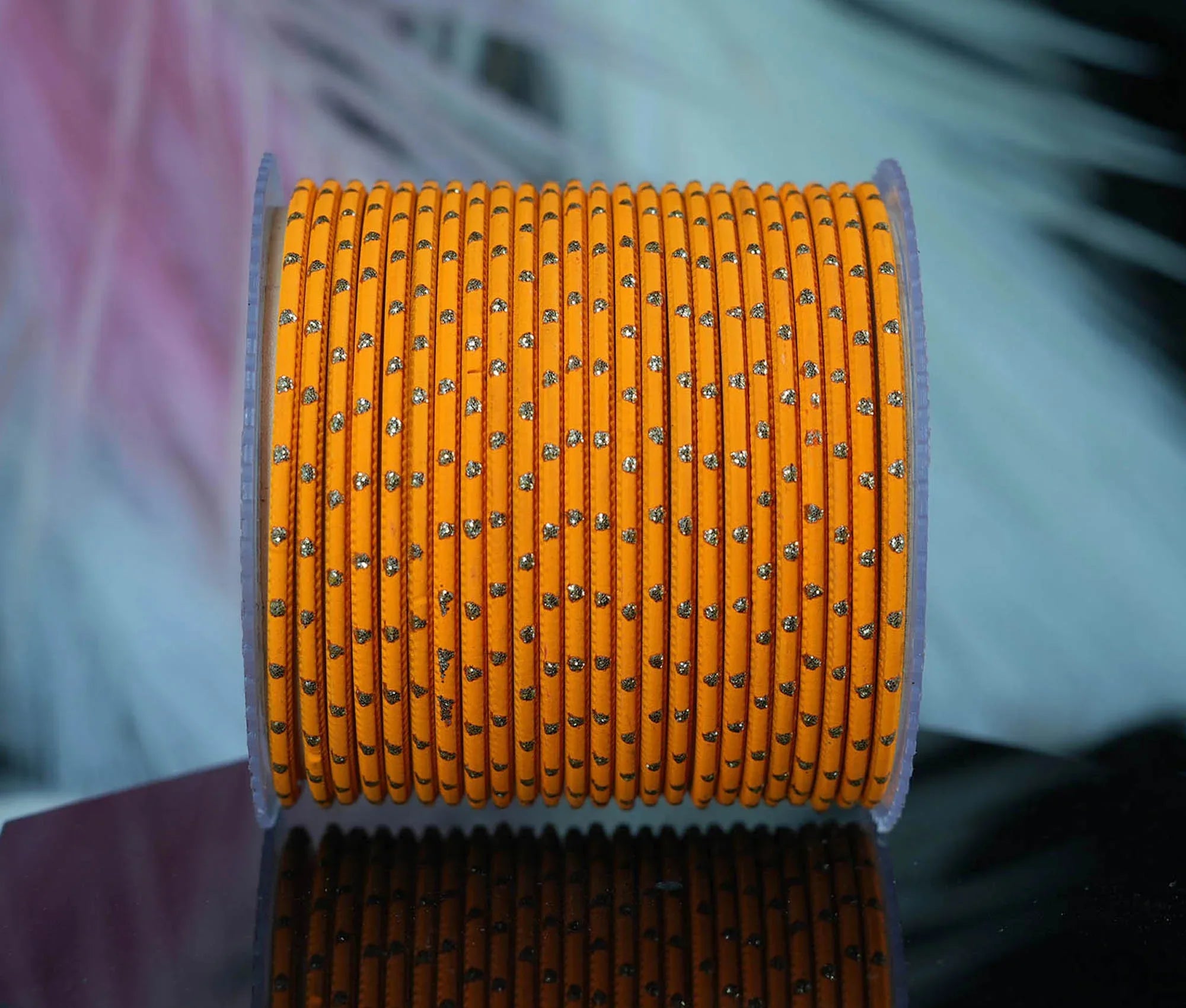 Haldi Dot Design Matte Finish Metal Bangle for Women & Girls (Pack of 24) - The Golden Cascade